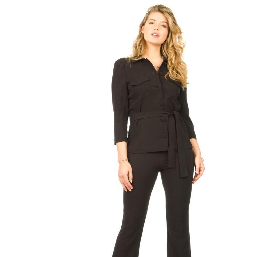 Sunny Names Women Black Long Sleeve Utility Jacket Pant Suit Size 12P